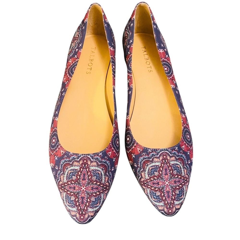 Talbots Navy Paisley Fabric Flats Pointed Toe Leather Sole Size 9.5 Career - Picture 3 of 10